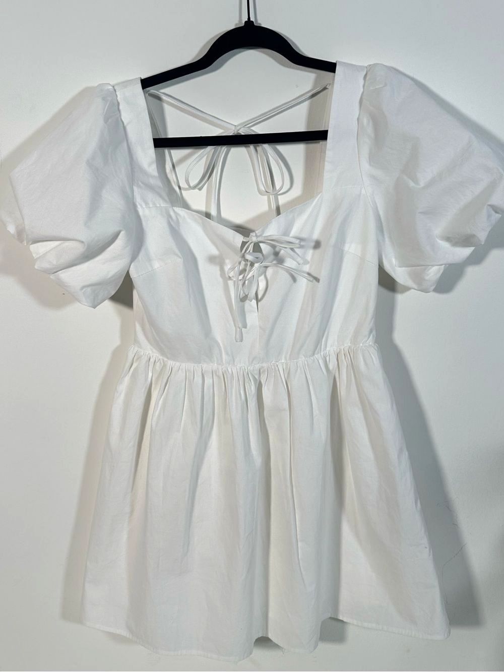 Forever 21 White Puff Sleeve Mini Babydoll Dress Cottagecore Women’s M